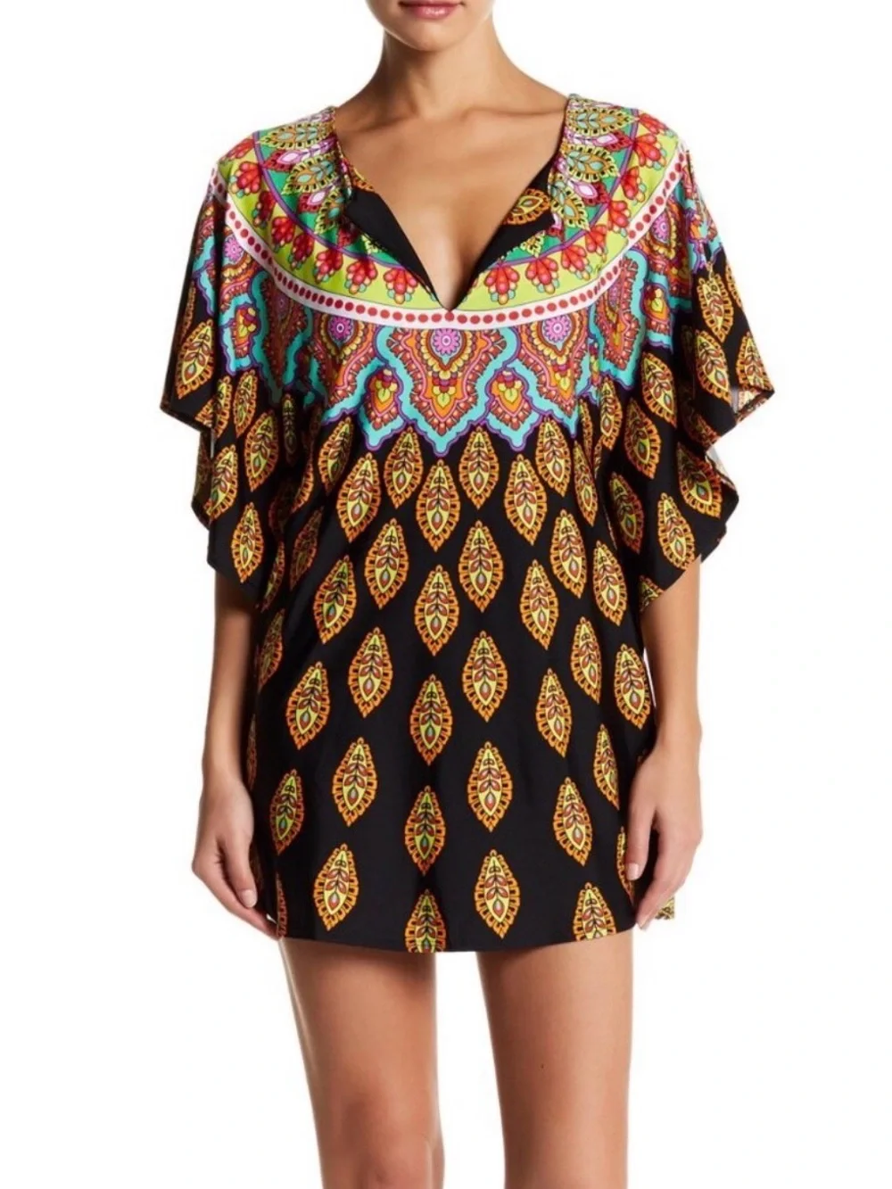Trina Turk Moroccan Medallion Tunic Beach Cover‎ Up Dress Small Multicolor
